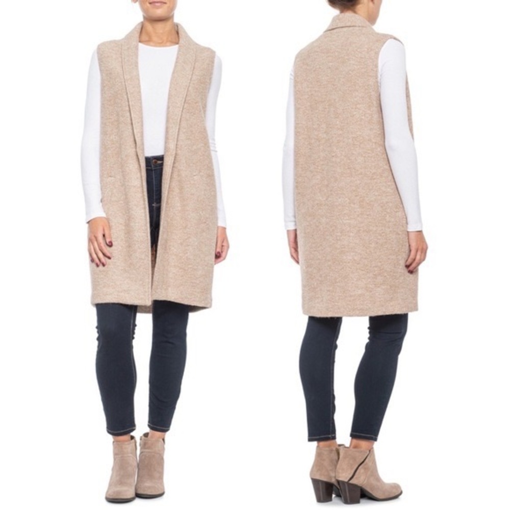 Cynthia Rowley Longline Open Front Wool Vest S
